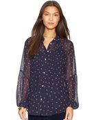 Lauren by Ralph Lauren Silk Pintucked Shirt - Lyst