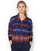 Lauren by Ralph Lauren Petite Printed Full Zip Sweater - Lyst