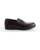 Prada Dark Brown Leather Penny Loafers - Lyst