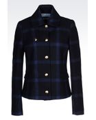 Armani Jeans Pea Coat In Checked Wool Blend - Lyst