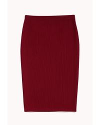 Lyst Forever Favorite Ribbed Bodycon Skirt In Red