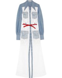 Alessandra Rich Chambray And Lace Maxi Dress - Lyst
