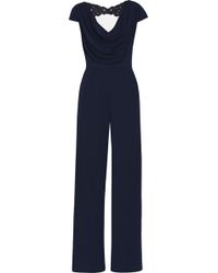 Badgley Mischka Embellished-Back Draped Crepe Jumpsuit - Lyst