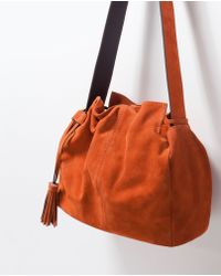 bag leather orange zara asos strap bright crochet lyst tassel bucket