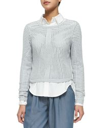 Rebecca Taylor Long-Sleeve Mesh Sweater - Lyst