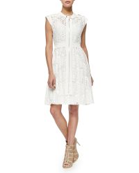 Rebecca Taylor Cap-Sleeve A-Line Lace Dress - Lyst