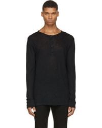 Balmain Black Linen Henley - Lyst