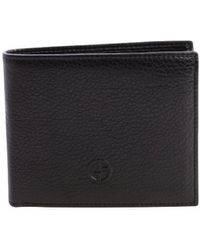 Giorgio Armani Black Leather Gg Logo Bifold Wallet - Lyst
