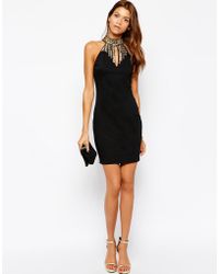 Tfnc Body-Conscious Dress With High Neck Embellishment - Lyst