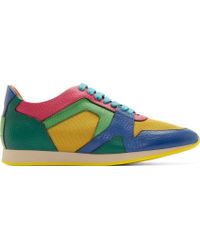 Burberry Prorsum Green And Blue Leather Colourblock Sneakers - Lyst