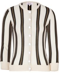 L'Wren Scott Cream/Black Striped Cashmere Cardigan - Lyst