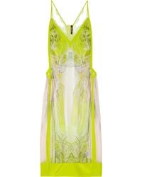 dress chiffon silk cavalli roberto belted yellow lyst printed