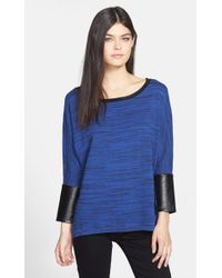 Trouvé Faux Leather Trim Marled Sweater - Lyst