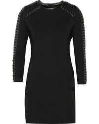 Balmain Leather-Trimmed Stretch-Cady Mini Dress - Lyst