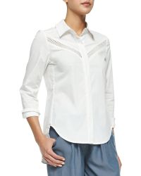 Rebecca Taylor Cutout-Inset Poplin Blouse - Lyst