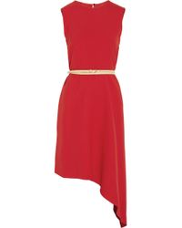 Victoria Beckham Belted Asymmetric Crepe Dress - Lyst