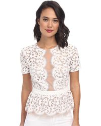 BCBGMAXAZRIA Lilia Scallop Lace Peplum Top - Lyst