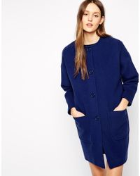 Helene Berman Button Front Collarless Coat - Lyst