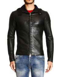 Emporio Armani Bomber Pelle+Cappuccio Dettagli Maglia - Lyst