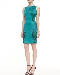 St. John Collection Floral Cascade Jacquard Knit Sheath Dress with Cutin Shoulders - Lyst
