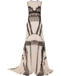 Antonio Berardi Lace-Paneled Silk-Chiffon Gown - Lyst