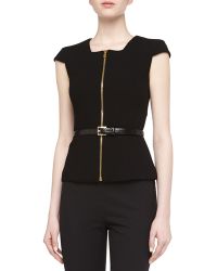 Michael Kors Zip-Front Belted Top - Lyst