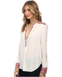 Karen Kane Embroidered Placket Blouse - Lyst
