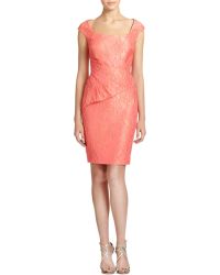 Kay Unger Brocade Peplum-Drape Dress - Lyst