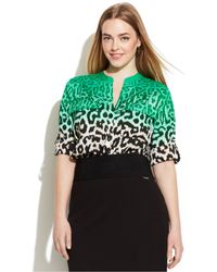 Calvin Klein Plus Size Tab-Sleeve Printed Shirt - Lyst