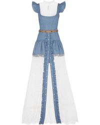 Alessandra Rich Chambray Mini Dress And Lace Maxi Skirt Set - Lyst