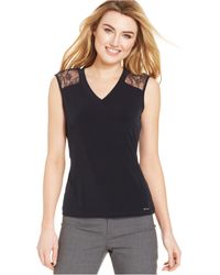 Calvin Klein Lace-Inset Tank Top - Lyst