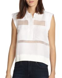 Rebecca Taylor Collared Sheer-Panel Blouse - Lyst