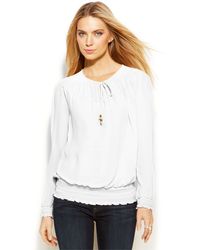 Michael Kors Michael Front-Tie Blouson Top - Lyst