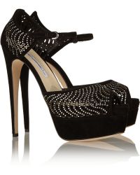 Brian Atwood Tribeca Crystal-Embellished Suede Sandals - Lyst