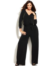 Michael Kors Michael Plus Size Long-Sleeve Wide-Leg Jumpsuit - Lyst