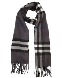 Burberry Grey And Black Check Cashmere Woven Scarf - Lyst