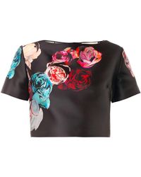 Honor Rose-Print Cropped Satin Top - Lyst