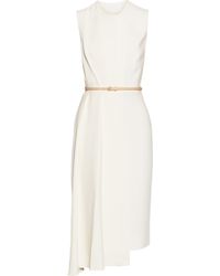 Victoria Beckham Belted Stretch-Crepe Midi Dress - Lyst