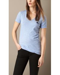 Burberry V-Neck Cotton Jersey T-Shirt - Lyst
