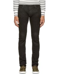 Balmain Black Coated Ribbed Biker Jeans - Lyst