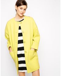 Helene Berman Button Front Collarless Coat - Lyst