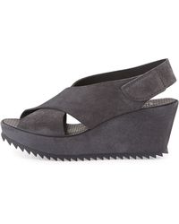 Pedro Garcia Federica Suede Wedge Sandal - Lyst