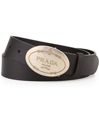 Prada Leather Oval Logo Belt - Lyst