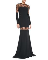 Elie Saab Long-sleeve Mermaid Gown W Lace Inserts - Lyst