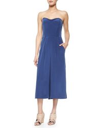 Milly Strapless Sandwashed Silk Jumpsuit - Lyst