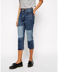 Cheap Monday Teddy Fake Blue Boyfriend Jeans With Patch Details - Lyst