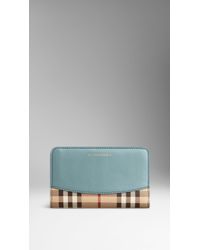 Burberry Leather Trim Haymarket Check Continental Wallet - Lyst