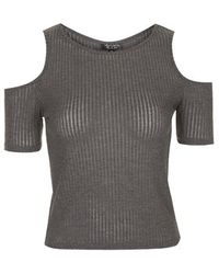 Topshop Cold Shoulder Ribbed Top - Lyst
