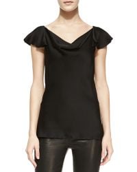 Michael Kors Charmeuse Flutter-Sleeve Top - Lyst