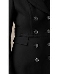 Burberry Fitted Wool Blend Twill Pea Coat - Lyst